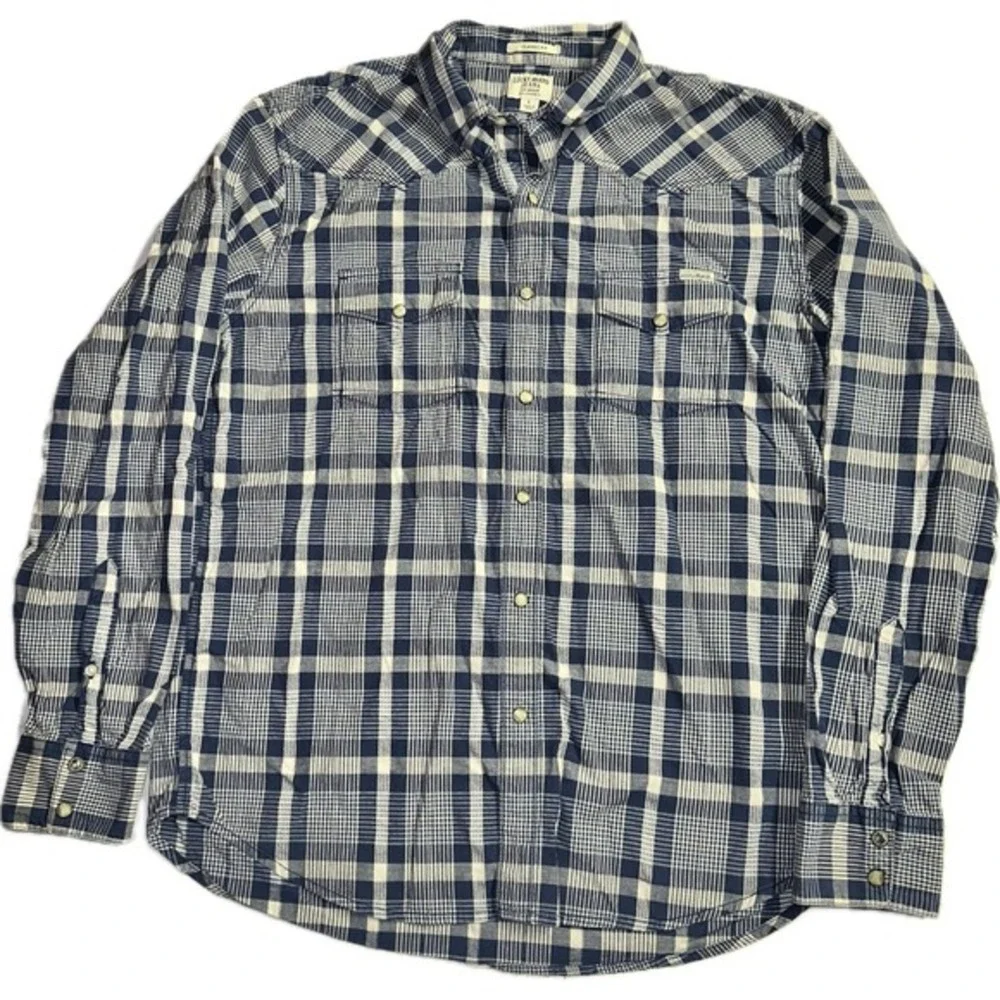 Lucky Brand Shirt Pearl Snap Mens‎ LARGE Long Sleeve Button Up Plaid